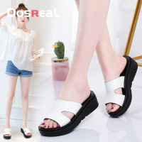 Slippers Leather Wedge Sandals Hollow Toe Non-slip Slides Sandal Ladies Beach Shoes Big Size 41