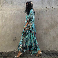 New Bohemian Printed V-neck Batwing Sleeve Side Split Loose Dress For Women Clothes Plus Size Beachwear Maxi Dress