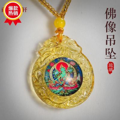 เคลือบสีเหลืองเทพเจ้าแห่งความมั่งคั่งพระพุทธรูปจี้ Thangka จิตรกรรมหัวใจ Manshu พระโพธิสัตว์สีเขียว Tara สร้อยคอผู้ชายและผู้หญิงจี้ทิเบตอุปกรณ์เสริม