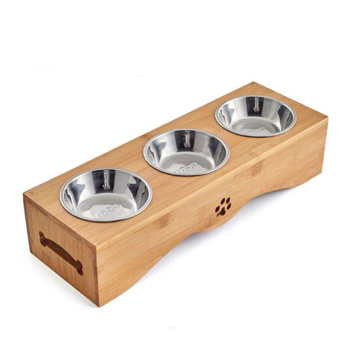 Stainless Steel Food Water Feeding Bowl for Dogs Cats Bamboo Stent Pet ...