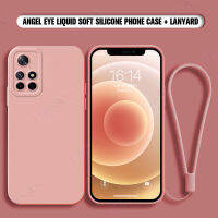 Soft Case สำหรับ Xiaomi POCO M4 Pro 5G พร้อม Lanyard เคสโทรศัพท์หรูหราตรงขอบ Liquid ซิลิโคน Angel Eyes ปลอกกันกระแทก All-Inclusive เลนส์คู่ฝาหลัง