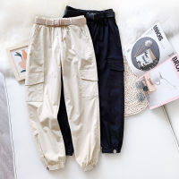 2021 Springsummer Thin Ladies Slim Bottoms Cargo Pants Campus Street Fashion Ladies Personalized Pants + Pure Color Soft Belt