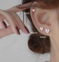 goodgift_station - s925 sterling silver heart-shaped earrings ต่างหูแบบเจาะ เพชรรูปทรงหัวใจ