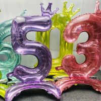 New 32Inches Crystal Standing Number Double-sides Foil Balloon Gold Silver Stand Balloon Wedding Birthday Party Decorations Gift Balloons