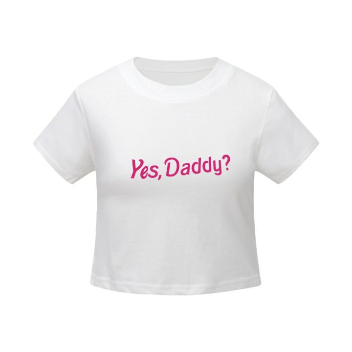 in-stock-yes-daddy-สีชมพูพิมพ์ลายสไตล์ยุโรปและอเมริกาเสื้อกล้ามเชือกแขวนคอแบบไม่มีเชือกแขวนคอผู้หญิงเซ็กซี่สาวนุ่ม