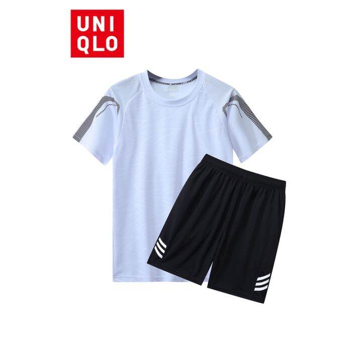 uniqlo-ชุดกีฬา-เสื้อยืดลําลอง-คอกลม-แขนสั้น-กางเกงขาสั้น-สองชิ้น-สําหรับผู้ชาย-เหมาะกับการเล่นเซิร์ฟ-ปั่นจักรยาน-ฟิตเนส-กลางแจ้ง-ไซซ์-m-5xl