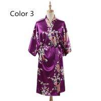 COD Hilarye Woman Loose Style Pajamas Home Sleep Wear Lace Up Peacock Print V-neck Night Gown Japanese Kimono Yukata Bathing RobeTH