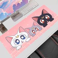 แผ่นรองเมาส์สีชมพู Kawaii Cat แผ่นรองโต๊ะ XXL ขนาดใหญ่ แผ่นรองโต๊ะ 900x400