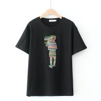 HOT”【มีไซส์ใหญ่】Plus Size Womens Short Sleeve Summer Tshirts Cute Embroidery Tops Casual Oversized A-line Tee