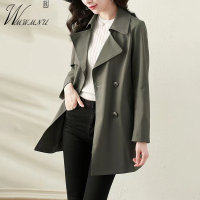 Office Lady Mid-Length Windbreaker 2022 New Classic Double Breasted Womens Trench Coat Work Jacket Solid Color Gabardina Mujer