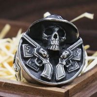 {BUSA Fashion Accessories} แหวนคาวบอย Doubleschull วินเทจผู้ชาย39; S สแตนเลส Punk Skull แหวน Cool ชาย Hip Hop Biker แหวนเครื่องประดับอุปกรณ์เสริม