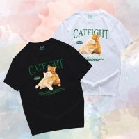 (พร้อมส่งเสื้อเฮีย) เสื้อ แมวสู้กัน เสื้อ CATFIGHT  มีทั้งขาวและดำ cotton 100%