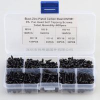 ►✸▽ Black Pan Head Tapping Screws Set M3x6/8/10/12/16/18/20 Carbon Steel Laptop Computer Screw Phillips Screw Kit 500 Pcs/set