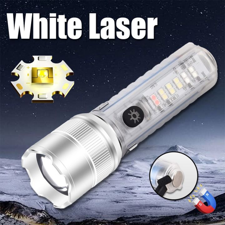 powerful-laser-tactical-flashlight-new-zoom-fishing-lamp-type-c-charging-red-blue-light-uv-band-magnetic-pen-clip-fluorescent-rechargeable-flashlights