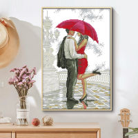 A Romantic Walking In The Rain Cross Stitch Kits Printed Fabric Embroidery Needlework Set 11CT 14CT DIY Handmade Home Decoration