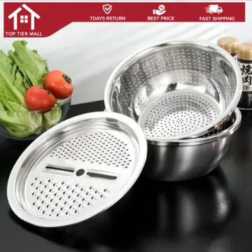 Multifunctional Stainless Steel Basin with Grater Vegetable Cutter with Drainage 26cm, Size: 26 cm