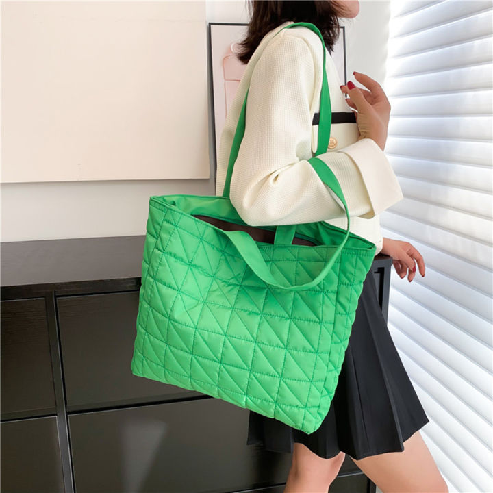 ready-กระเป๋าสตางค์ผ้าฝ้ายบุนวมแบบลำลองสำหรับผู้หญิง-กระเป๋าถือแข็งแรงและใส่ของได้จุลายสี่เหลี่ยมขนมเปียกปูนสำหรับเดินทางทำงานกระเป๋าผู้หญิง