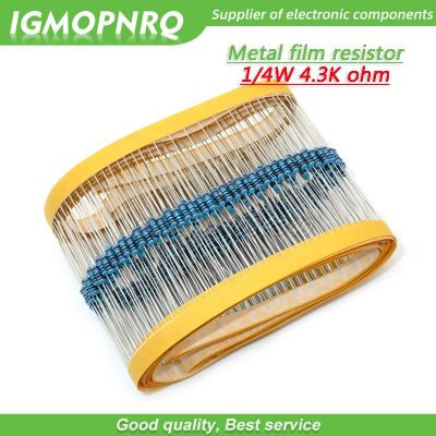 100pcs Metal film resistor Five color ring Weaving 1/4W 0.25W 1% 4.3K 4.3K ohm 4.3Kohm
