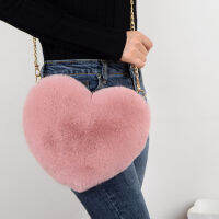 2022แฟชั่นผู้หญิงรูปหัวใจกระเป๋าถือน่ารัก Kawaii Faux Fur Crossbody กระเป๋ากระเป๋าสตางค์ Plush Chain ไหล่กระเป๋า Lady กระเป๋าถือ