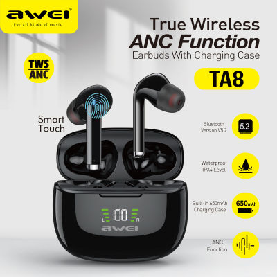 Awei TA8 ANC Bluetooth-compatible 5.2 Sport Headset Noise Cancelling Type-C Earbud Gamer TWS Wireless HiFi Earphone With Mic