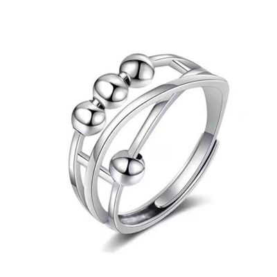 Bluelans®แหวนปรับขนาดได้ไขว้แหวนโบราณสามแบบด้วยการออกแบบทางเรขาคณิตและทันสมัยและทนทานลูกปัดหมุน