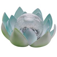 2X Garden Solar Light Blue Lotus Flower Light for Garden Decoration Waterproof Solar Amber Cracked Glass Ball Light