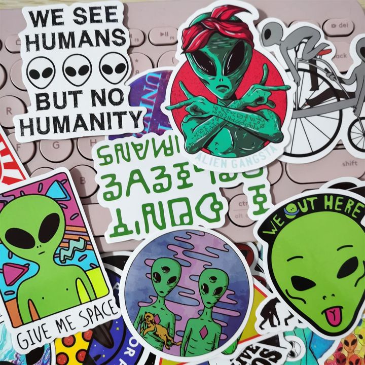 50pcs-alien-spaceman-ufo-universe-funny-pattern-phone-laptop-pad-case-guitar-skateboard-bike-motorcycle-car-waterproof-stickers