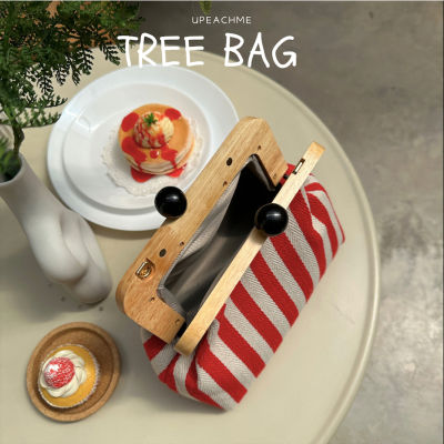 TREE BAG I กระเป๋าสะพายลายทางอะไหล่ไม้แท้ไม้จริง กระเป๋าถือคลัชถอดสายได้ กระเป๋าสะพายครอสบอดี้ลายทางเกาหลีเกาใจ