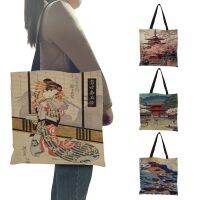 【Lanse store】2021 Women Ladies Tote Bag Handbag Classic Japanese Mount Fuji Scenery Wave Kabuki Print Large Shopping Bags for Supermarket