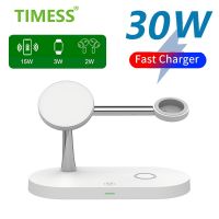 ₪❂♤ 3 in 1 Magnetic Wireless Charger For iPhone 14 13 12 Pro Max Charging Station for Apple Watch 8 7 6 5 Airpods Pro 2 3