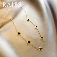 RAISS สร้อยโซ่ห่วงโซ่จำพวกถั่วสำหรับผู้หญิงโคลเวอร์สีดำตาแฟชั่น