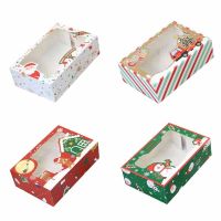 4pcs Christmas Cookie Box Kraft Paper Candy Gift Boxes PVC Clear Window Food Packaging Noel Party Kids Gift New Year Navidad