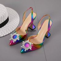 Summer Woman‘s High Heels Shoes Fashion Luxury Pointed Toe Diamond Crystal Rainbow Pumps Ladies Wedding Shoes Lady Zapatos Mujer