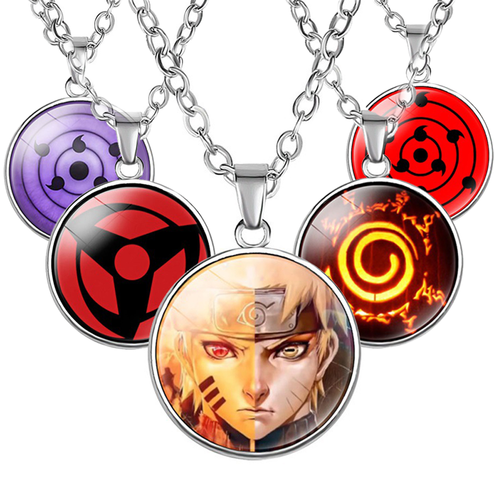 Anime Naruto Sharingan Time Gemstone Glass Pendant Chain Necklace Cosplay Nice 
