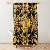 【hot】❀  Baroque Symmetrical Shower Curtaingolden and Damask Ornament Luxury Design Gold Curtains Set