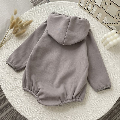 2022 Winter New Baby Girl Hooded Bodysuit Plus Velvet Clothes Newborn Outfits Toddler Boys Long Sleeve Jumpsuits Infant Onesie