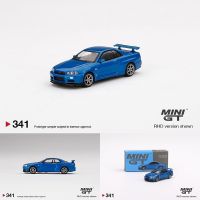 MINI GT 1:64 Skyline GTR R34 V-Spec II Bayside Blue Alloy Diorama Car Model Collection Miniature Carros Toys