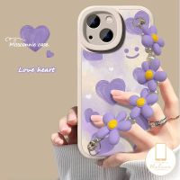 MissConnie ต่างหูเงินหัวใจสีม่วงเคสสำหรับ Realme C55 C53 C25 C20 C30 C25Y 5 10 6S 7i 5i 8Pro 6 9i 8 8i C25s C21 C12 C11 C21Y C15 C35 C31 C17 C17 C3น่ารักยิ้มเคส Tpu นุ่มพร้อมสร้อยข้อมือดอกไม้