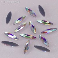 Lead Free 3x11mm Crystal AB Long Marquise Flat Back Hotfix Rhinestones / Iron On Flat Back Crystals