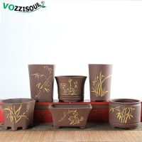 Hot Sale Handmade Chinese Bonsai Terracotta Pot Ceramic Cactus Succulent Planter Vintage Garden Home Design Golden Flowerpot