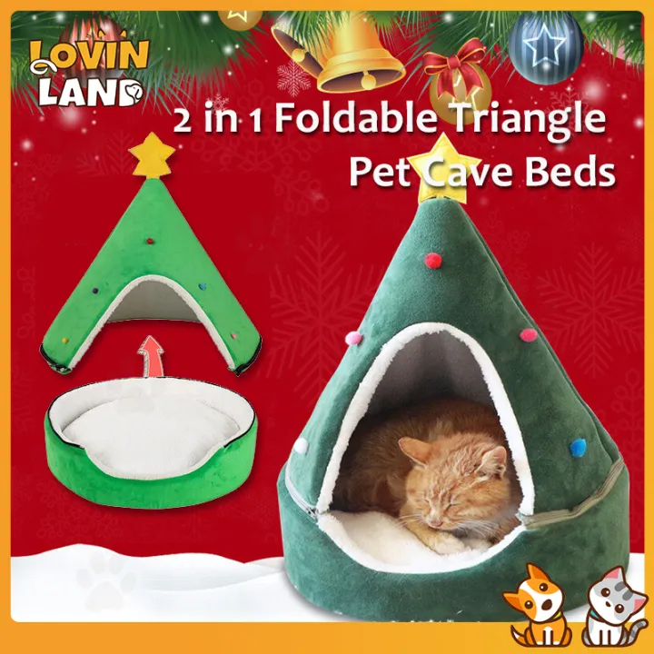 Lovinland Cat Bed Christmas Tree Tent House Self Warming 2 in 1