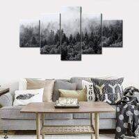 Nordic Forest Fog Mist Trees Woods Wall Art Print-โปสเตอร์ HD สำหรับตกแต่งบ้าน-5ชิ้น