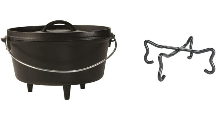 Lodge Cast Iron Deep Camp Dutch Oven, Pre-Seasoned, 5-Quart & A5-11 ...