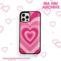 (พร้อมส่งในไทย) mafavarchive - Hot pink heartbeam epoxy case เคสมือถือคลุมรอบเครื่อง ขอบยางดำ ลายหัวใจ สีชมพูเข้ม