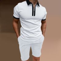 2023 Fashionable Mens Sports Suit Summer Daily Wear With Solid Color Short Sleeve and Drawstring Casual Shorts 2-Piece Set