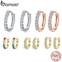 BAMOER 100 925 Sterling Silver Dazzling CZ Crystal Circle Round Hoop Earrings for Women Sterling Silver Jewelry SCE351-1H