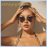 CONGYIYIMO07 การป้องกัน UV400 แว่นกันแดดรูปหัวใจไฟ ที่ไร้ขอบ อุปกรณ์เสริมเครื่องแต่งกาย แว่นตากันแดด Flame Love แฟชั่นสำหรับผู้หญิง แว่นตาของชำร่วยงานเลี้ยง สำหรับผู้หญิงและผู้ชาย