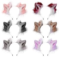 [HOT] Furry Plush Foldable Wolf Cat Ears Headband Contrast Color Simutation Animal Hair Hoop Japanese Kawaii Cosplay Headpiece