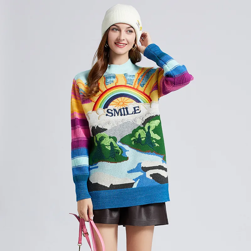 High Quality Embroidered Rainbow Sweater Women Long Sleeve Jacquard Knits Striped Rabbit Hair Loose Thickened Jumper Pullover | Lazada PH High Quality Embroidered Rainbow Sweater Women Long Sleeve Jacquard Knits Striped Rabbit Hair Loose Thickened Jumper Pullover | Lazada PH