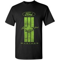 เสื้อยืดคอกลม2021 Ford Mustang Green Stripe T-Shirt Clic American Muscle Car Mens discount S-5XL